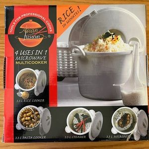 NEW Asian Fusion 4 in 1 Microwave Rice Pasta Multicooker Steamer Cook Diswasher